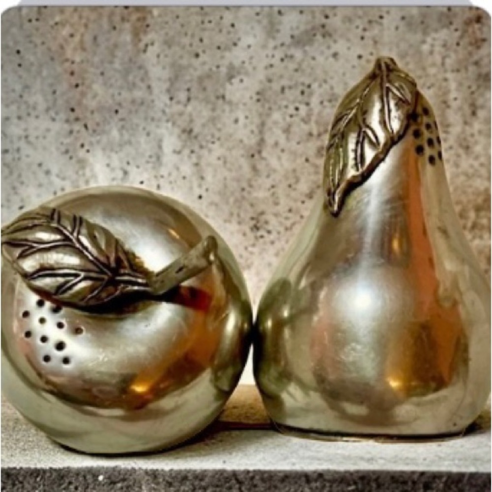Kirk Steiff Lenox PEWTER Apple & Pear Salt & Pepper Shakers Fruit  VIntage